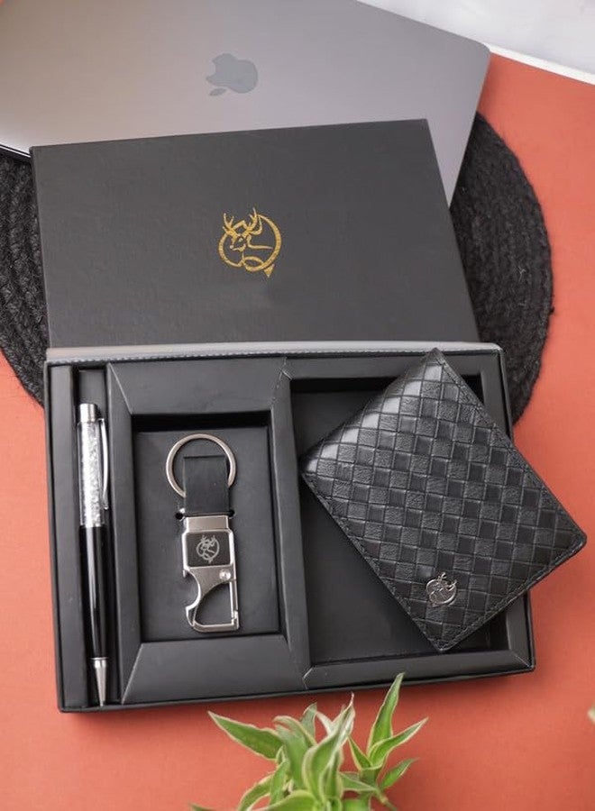 ZEVORA Pack of 3 Premium Leather Wallet Pen & Keychain Gift Set for Men - Stylish Bi-Fold Wallet with Pen & Keychain in Luxury Gift Box - Image 2